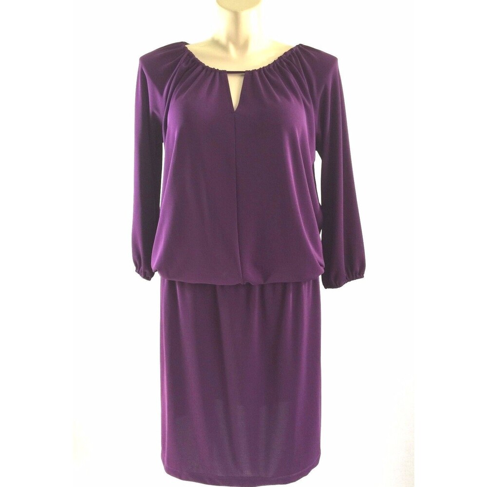 Talbots Dress LARGE Dark Purple Jersey Knit Stretch Keyhole Work WASHABLE